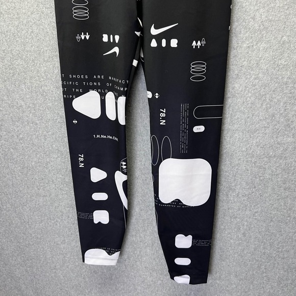 Nike AIR Dri-FIT All Over Print Leggings Blk Wht Athletic Swoosh Icon Sportswear - Picture 4 of 13